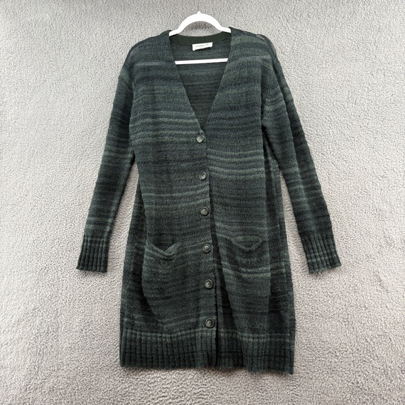 Rosemunde Copenhagen Wool Blend Longline Cardigan Sweater Green Striped Size M - Picture 1 of 13